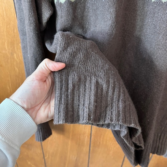 Vintage Fossil Brand Jeans Mens Fair Isle Snowflake Crew Neck Sweater XL Brown - Picture 3 of 8